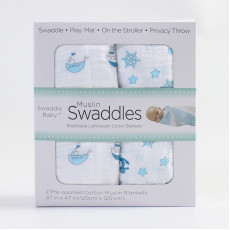 Swaddle Baby 雙層多用途紗布/包巾/浴巾-藍色（2條裝）